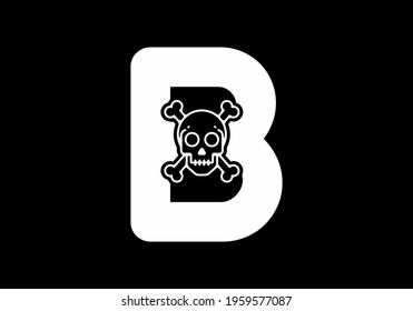 Black white Initial font letter with skull head logo design