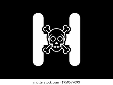 Black white Initial font letter with skull head logo design