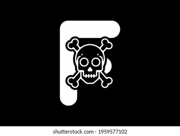 Black white Initial font letter with skull head logo design