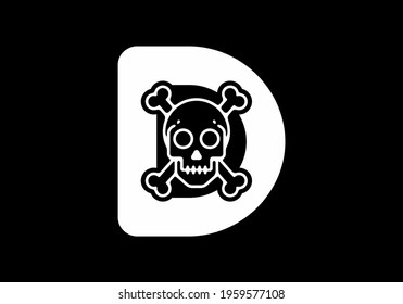 Black white Initial font letter with skull head logo design