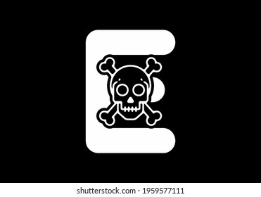 Black white Initial font letter with skull head logo design