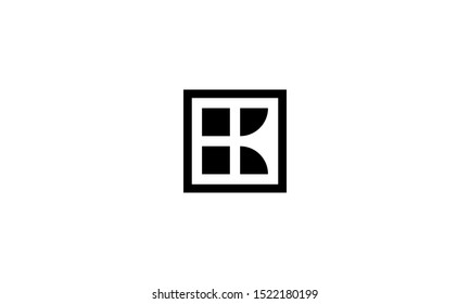 Black White Initial Letter HK with Square Negative Space Logo Design Inspiration