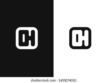 Black and white initial letter O and H logo template design in square rounded shape. Monogram. Simple vector sign illustration in a modern style.