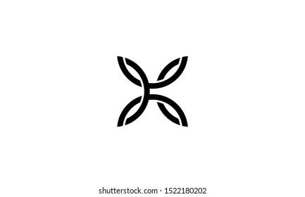 Black white initial letter X K monogram Line Art Knot Linked Floral Flower Modern Motive Logo Design Inspiration
