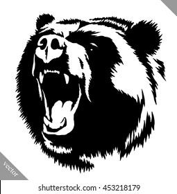 black and white ink draw bear vector illustration