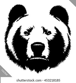 black and white ink draw bear vector illustration