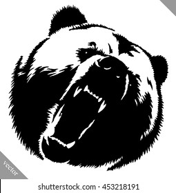 black and white ink draw bear vector illustration