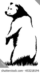 black and white ink draw bear vector illustration
