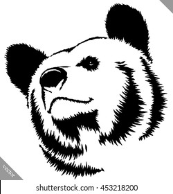 black and white ink draw bear vector illustration