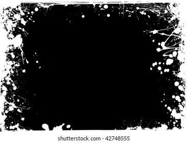 Black and white ink grunge background with thin frame