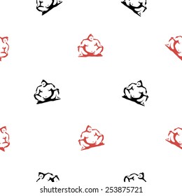 Black and white ink hand drawn brushstroke sumo. Set of isolated japanese national symbols and elements. Chess grid order pattern.