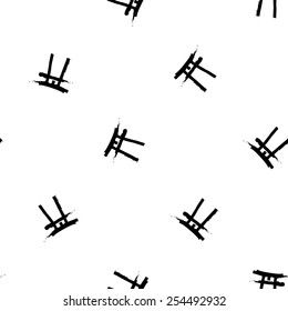 Black and white ink hand drawn brushstroke torii. Set of isolated japanese national symbols and elements. Chess grid order pattern.