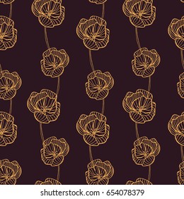 Black and white ink hand drawn roses in vector. Seamless flowers pattern