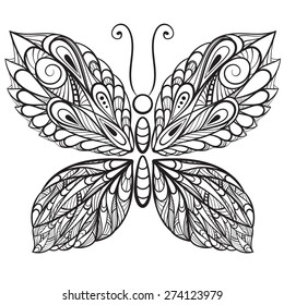 black and white ink  illustration of a butterfly