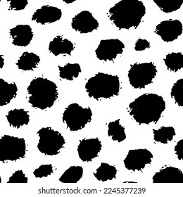Black and White Ink Paint Seamless Dry Brush Print Vector Abstract Pattern