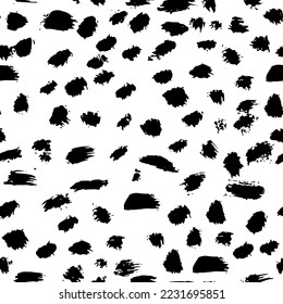 Black and White Ink Paint Stroke Seamless Vector Abstract Pattern