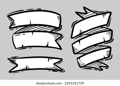 Black and White Ink Ribbons. Hand made Vector Objects for Design.