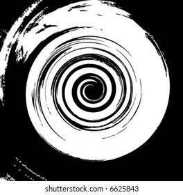 Black and white black ink spiral vector illustration with a messy grunge style 