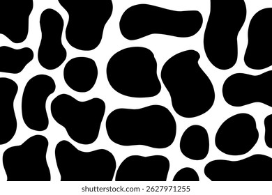 Salpicaduras de tinta en blanco y negro. Vector de patrón de impresión de vaca blanco y negro sin costuras. Fondo de pantalla de fondo de patrón de fondo de diseño repetido de textura de vaca. Ilustración de Imagen de Vector sin fisuras