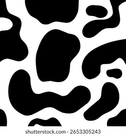 Salpicaduras de tinta en blanco y negro. Vector de patrón de impresión de vaca blanco y negro sin costuras. Fondo de pantalla de fondo de patrón de fondo de diseño repetido de textura de vaca. Ilustración de Imagen de Vector sin fisuras. Baba de mancha