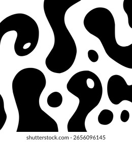 Tinta preta e branca borrifada. Vetor de padrão de impressão de vaca preto e branco sem costura. Textura de vaca repetido design fundo padrão pano de fundo papel de parede. Ilustração de imagem de vetor perfeita