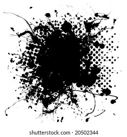 Black and white ink splat design with halftone dot