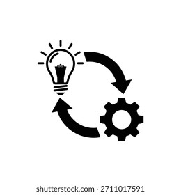 Icono de ciclo de proceso e innovación en blanco y negro