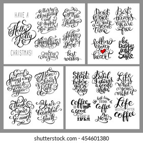 black and white inspirational phrase set, positive lettering composition collection, t-shirt print design, typographic quote poster, calligraphy vector illustration