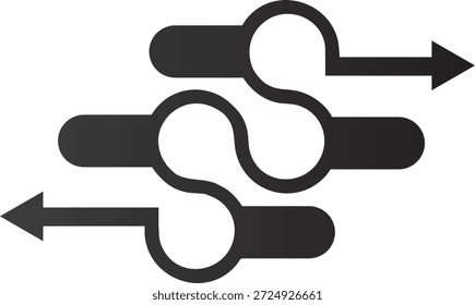 Black and white of interconnected lines with arrows