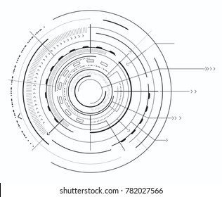 Black and white Interface and geometric forms vector illustration with triangles squares arrows various lines and trapezes isolated on white backdrop