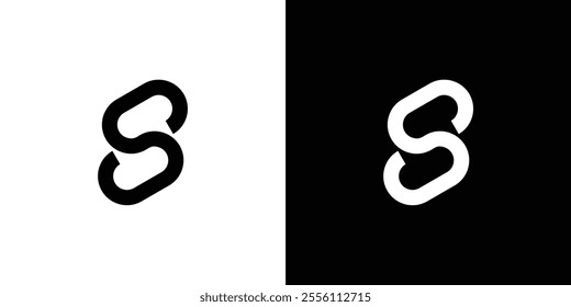 Black and white interlocking circle S logo design on a contrasting background, featuring a minimalist and modern aesthetic. Ideal for branding, logo design, or abstract concept representation.