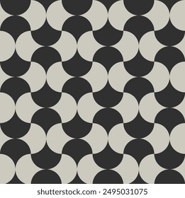 Black and white interlocking circular pattern creating a dynamic wave-like effect. Perfect for modern design, home decor, textiles, and graphic design projects seeking a bold and sophisticated look.