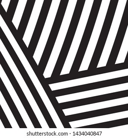 Black and White Intersecting Lines, Tribal Straight Lines Pattern,  Inclined Striped Elements, Unique Geometric Ethnic Style, Linear Ornament, Optical Illusion, Pop Art Style
