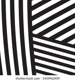 Black and White Intersecting Lines, Tribal Straight Lines Pattern,  Inclined Striped Elements, Unique Geometric Ethnic Style, Linear Ornament, Optical Illusion, Pop Art Style