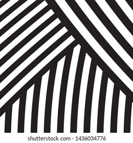 Líneas entrelazadas en blanco y negro, Patrón de líneas rectas tribales, Elementos inclinados, Estilo étnico geométrico único, Ornamento lineal, Ilusión óptica, Estilo de arte pop