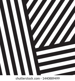 Black and White Intersecting Lines, Tribal Straight Lines Pattern,  Inclined Striped Elements, Unique Geometric Ethnic Style, Linear Ornament, Optical Illusion, Pop Art Style