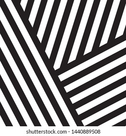 Black and White Intersecting Lines, Tribal Straight Lines Pattern,  Inclined Striped Elements, Unique Geometric Ethnic Style, Linear Ornament, Optical Illusion, Pop Art Style