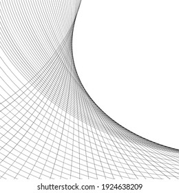 Black and white intersecting lines, twisted mesh element isolated on white