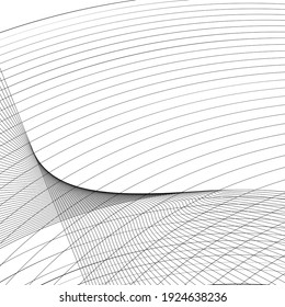 Black and white intersecting lines, twisted mesh element isolated on white