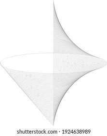 Black and white intersecting lines, twisted mesh element isolated on white