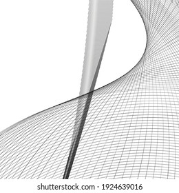 Black and white intersecting lines, twisted mesh element isolated on white