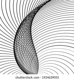 Black and white intersecting lines, twisted mesh element isolated on white