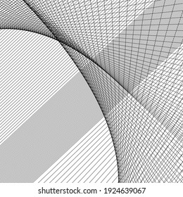 Black and white intersecting lines, twisted mesh element isolated on white
