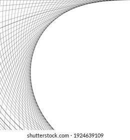 Black and white intersecting lines, twisted mesh element isolated on white