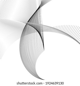 Black and white intersecting lines, twisted mesh element isolated on white