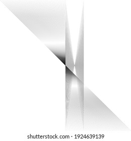 Black and white intersecting lines, twisted mesh element isolated on white