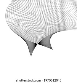 Black and white intersecting lines, twisted mesh element isolated on white. Whimsical drawings of various shapes. Graphics.