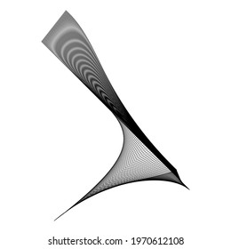 Black and white intersecting lines, twisted mesh element isolated on white. Whimsical drawings of various shapes. Graphics.