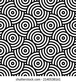 Círculos repetitivos en blanco y negro de la plantilla. Los círculos de estilo japonés no tienen inconvenientes