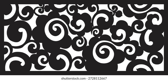 Black and white intricate jali pattern with swirling swirls